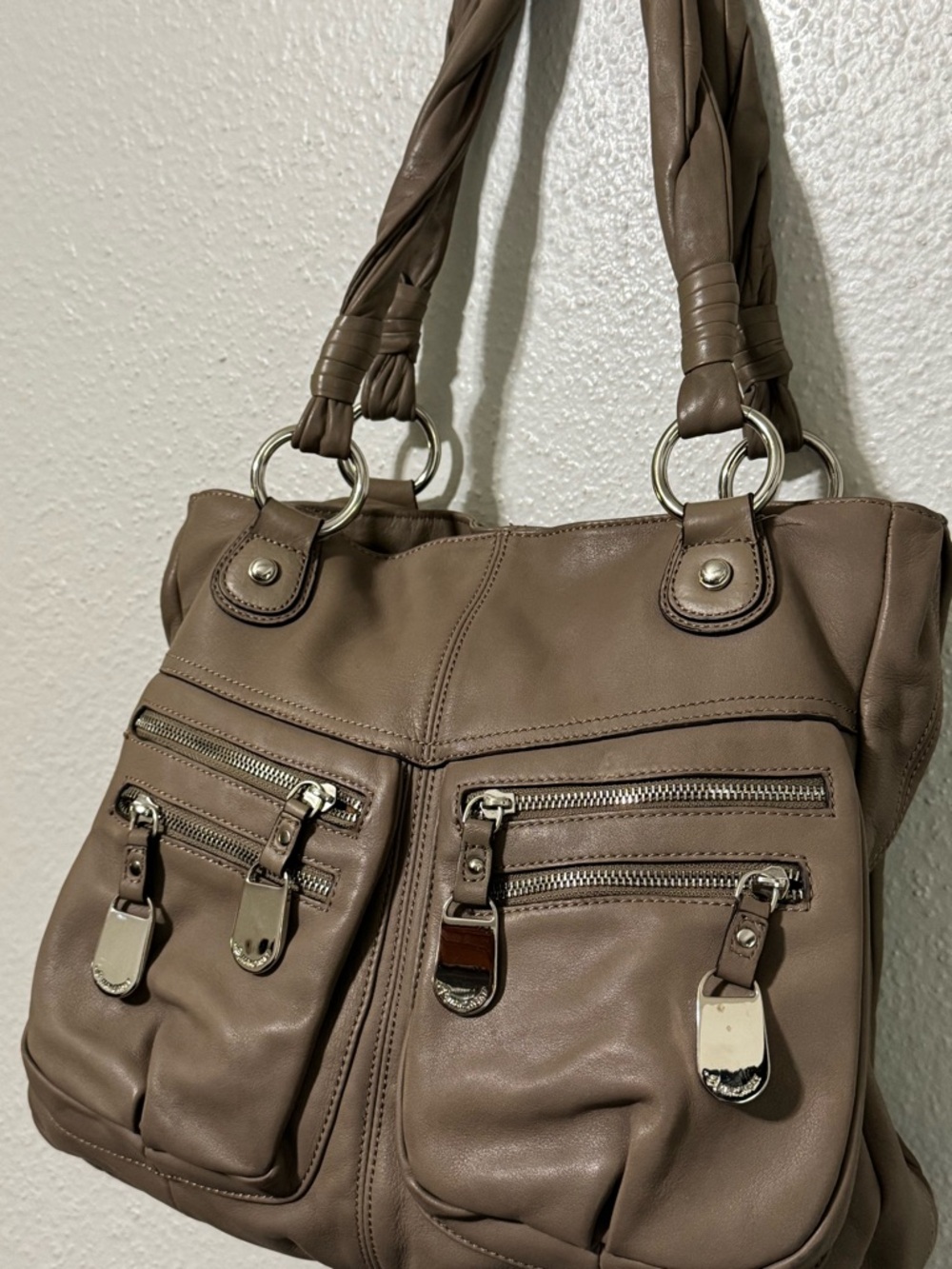 b. makowsky Taupe Braided-Handle Shoulder Bag - Picture 2 of 10
